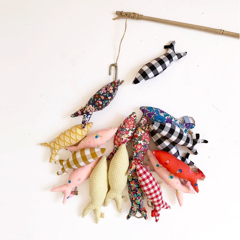 Yellow and white gingham fabric sardine fish keychain image 1