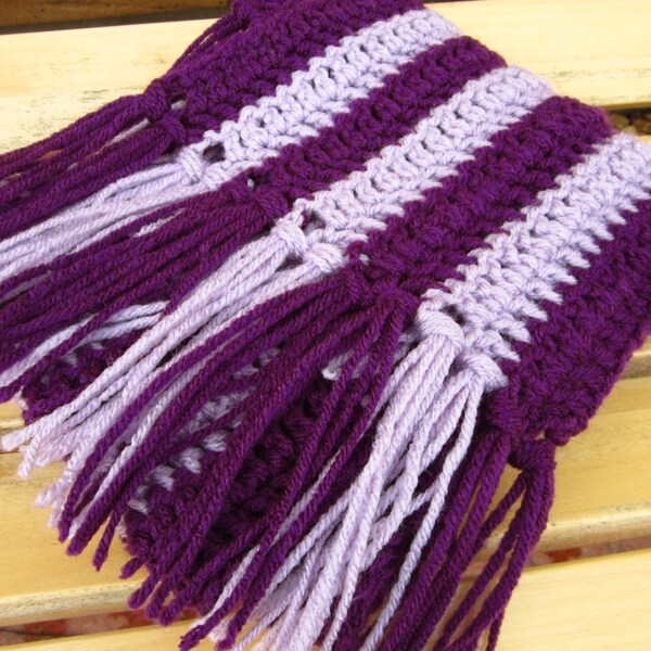 Reserved - CROCHET SCARF in Purple and Lilac Stripes 65" x 8"