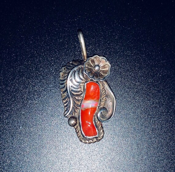 Southwest Native American Red Coral Pendant - image 1