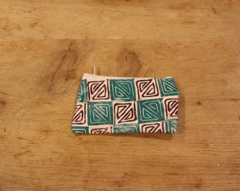 Hand Printed Zippered Pouch 6 inches by 3.5 inches - Misprint
