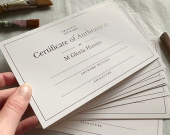 Personalized Gold Foil Certificate of Authenticity Cards for Original Artwork