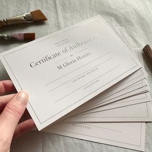 Certificat d'authenticité en feuille d'or personnalisée pour des oeuvres d'art originales
