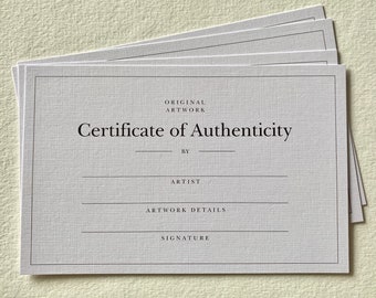 Elegant, Fillable Linen Certificate of Authenticity Cards for