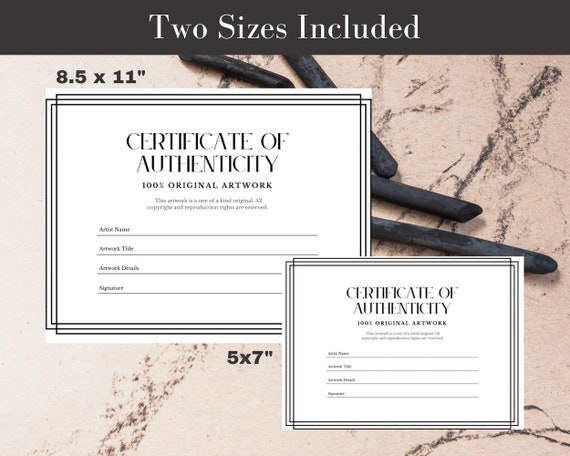 Printable Certificate of Authenticity for Art, Instant Download
