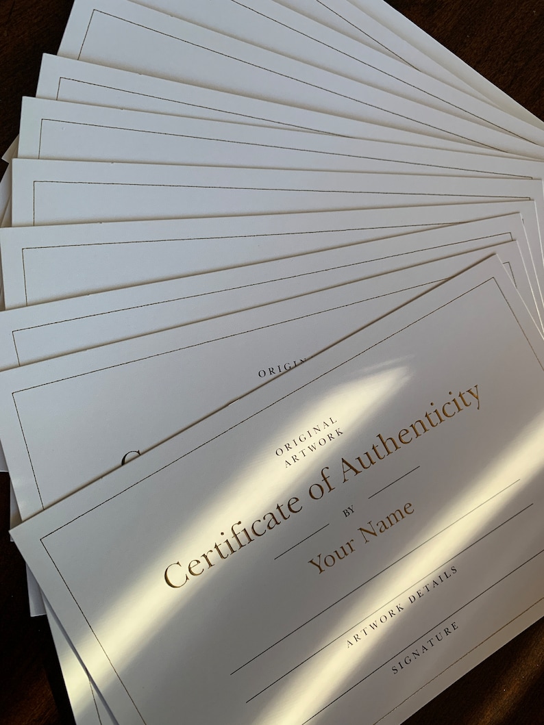 Personalized Gold Foil Certificate of Authenticity Cards for Etsy Personalized Gold Foil Certificate of Authenticity Cards for Etsy