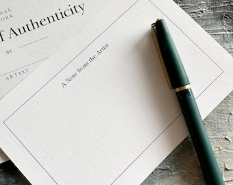 Eleganckie, lniane kartki z podziękowaniami od artysty | Certyfikat autentyczności Matches Linen