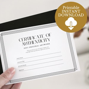 Printable Certificate of Authenticity for Art, Instant Download, Minimalist Geometric Black Border