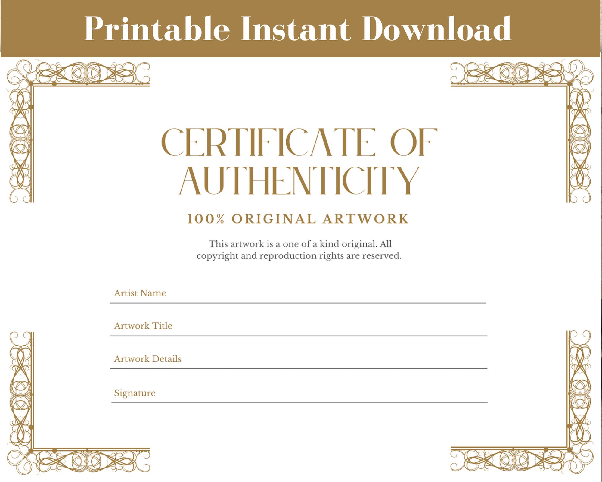 Certificate of Authenticity for Art Instant Download Etsy Canada Certificate of Authenticity for Art Instant Download Etsy Canada