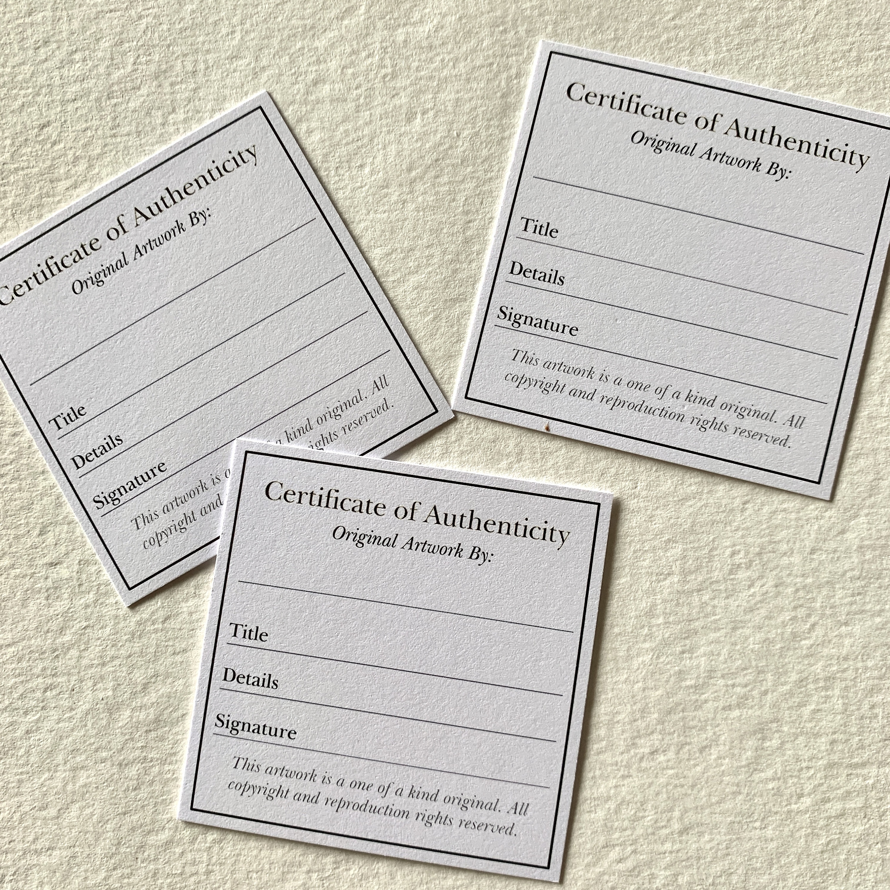 Miniature Fillable Certificate of Authenticity Cards for 