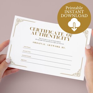 Instant Download Printable Certificate of Authenticity for Art, Gold Art Deco Template