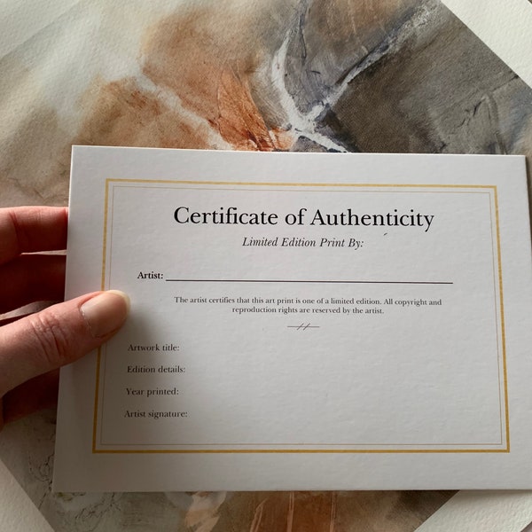 Limited Edition Art Print Certificate of Authenticity Cards