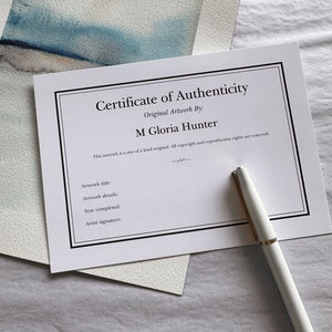 Personalized, Fillable Certificate of Authenticity Cards for Original Artwork