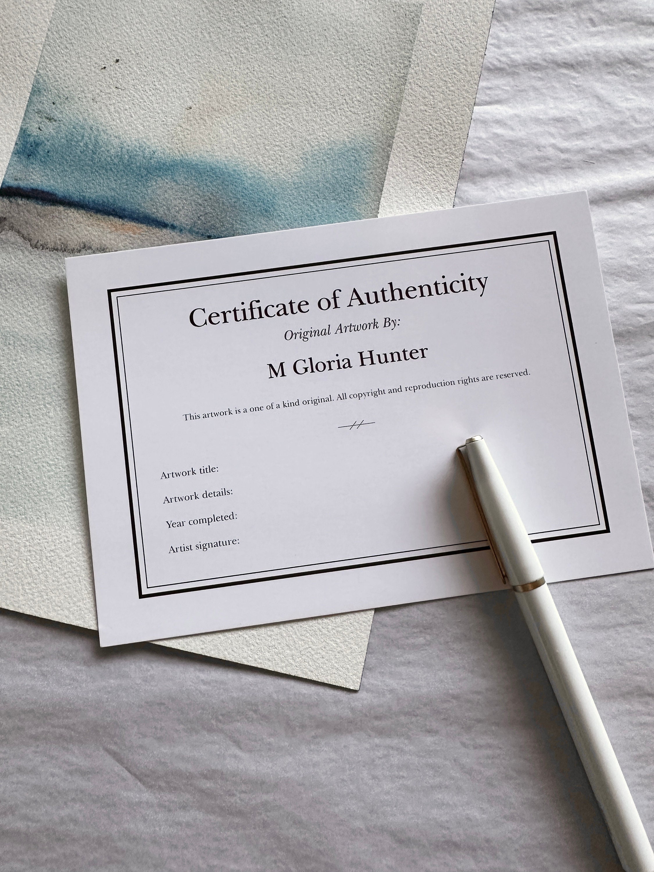 Personalized, Fillable Certificate of Authenticity Cards for