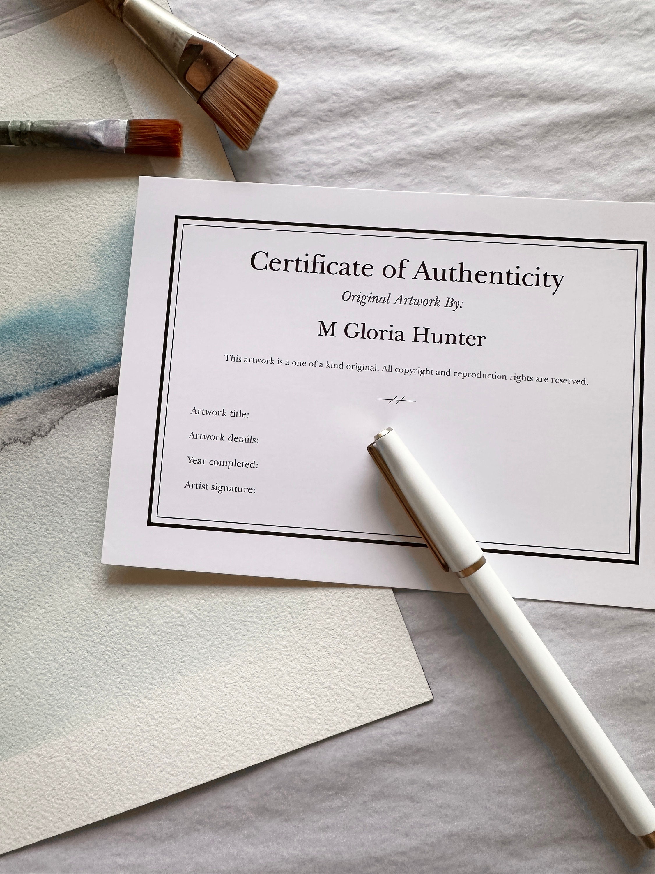 Personalized, Fillable Certificate of Authenticity Cards for Original ...