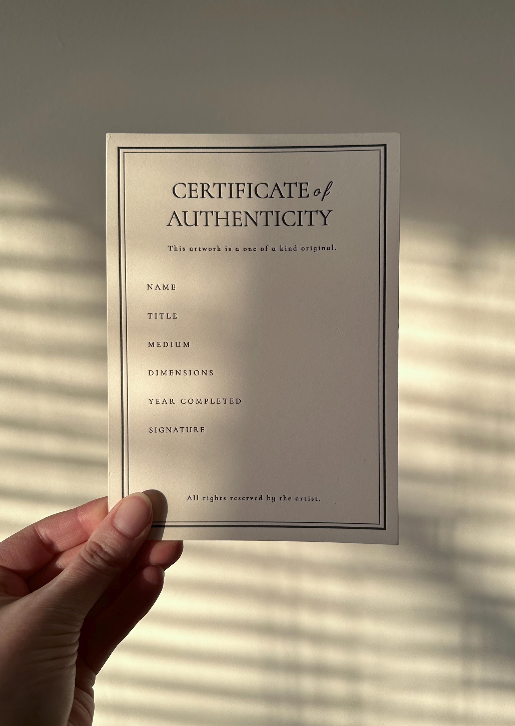 Letterpress Certificate of Authenticity Cards for Art | Set of 10