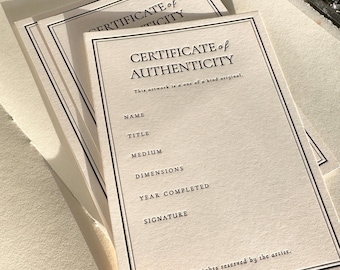 Karty z certyfikatem autentyczności w technice typograficznej dla sztuki | Zestaw 10 sztuk