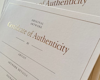 Luxurious, Fillable Gold Foil Certificate of Authenticity Cards