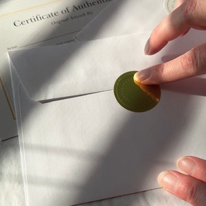 Autocollant pour enveloppe en feuille d'or avec certificat d'authenticité | Feuille d'or, feuille d'argent ou blanc brillant | Feuille de 12 autocollants