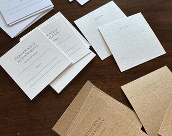 Miniaturowe, minimalistyczne karty Certyfikatu Autentyczności dla oryginalnych dzieł sztuki | Zestaw 25 sztuk