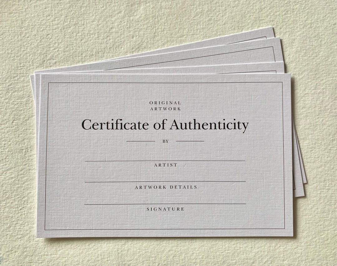 Elegant, Fillable Linen Certificate of Authenticity Cards for