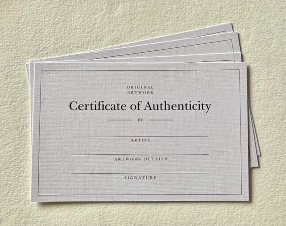 Elegant, Fillable Linen Certificate of Authenticity Cards for