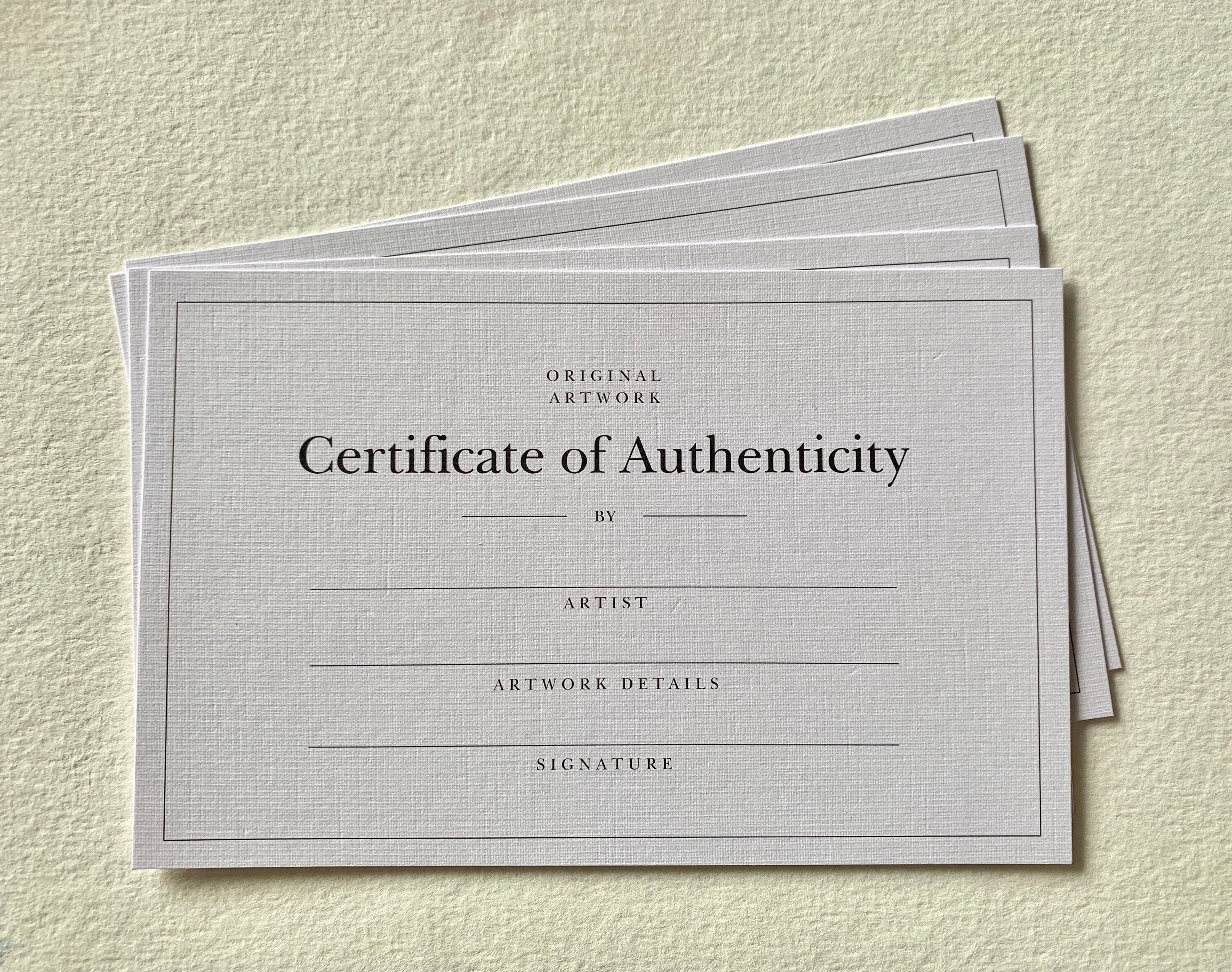 Elegant, Fillable Linen Certificate of Authenticity Cards for