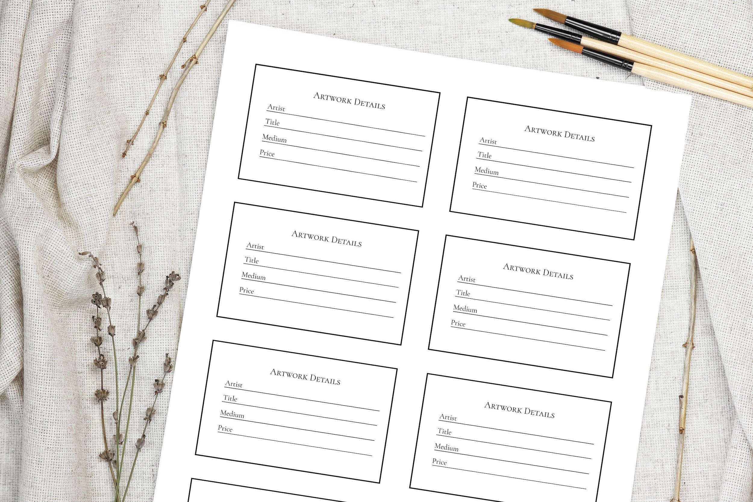 Printable Artwork Labels for Art Shows and Exhibitions, Instant ...