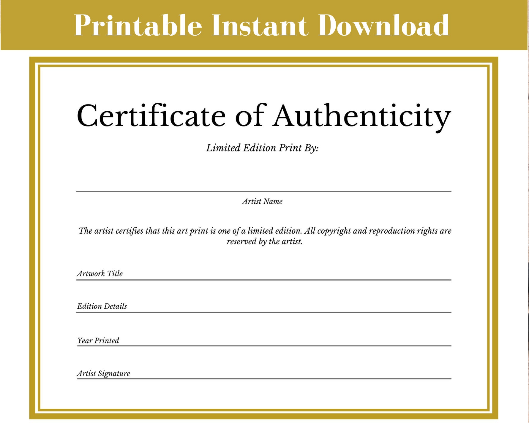 Buy Limited Edition Art Print Certificate of Authenticity Template