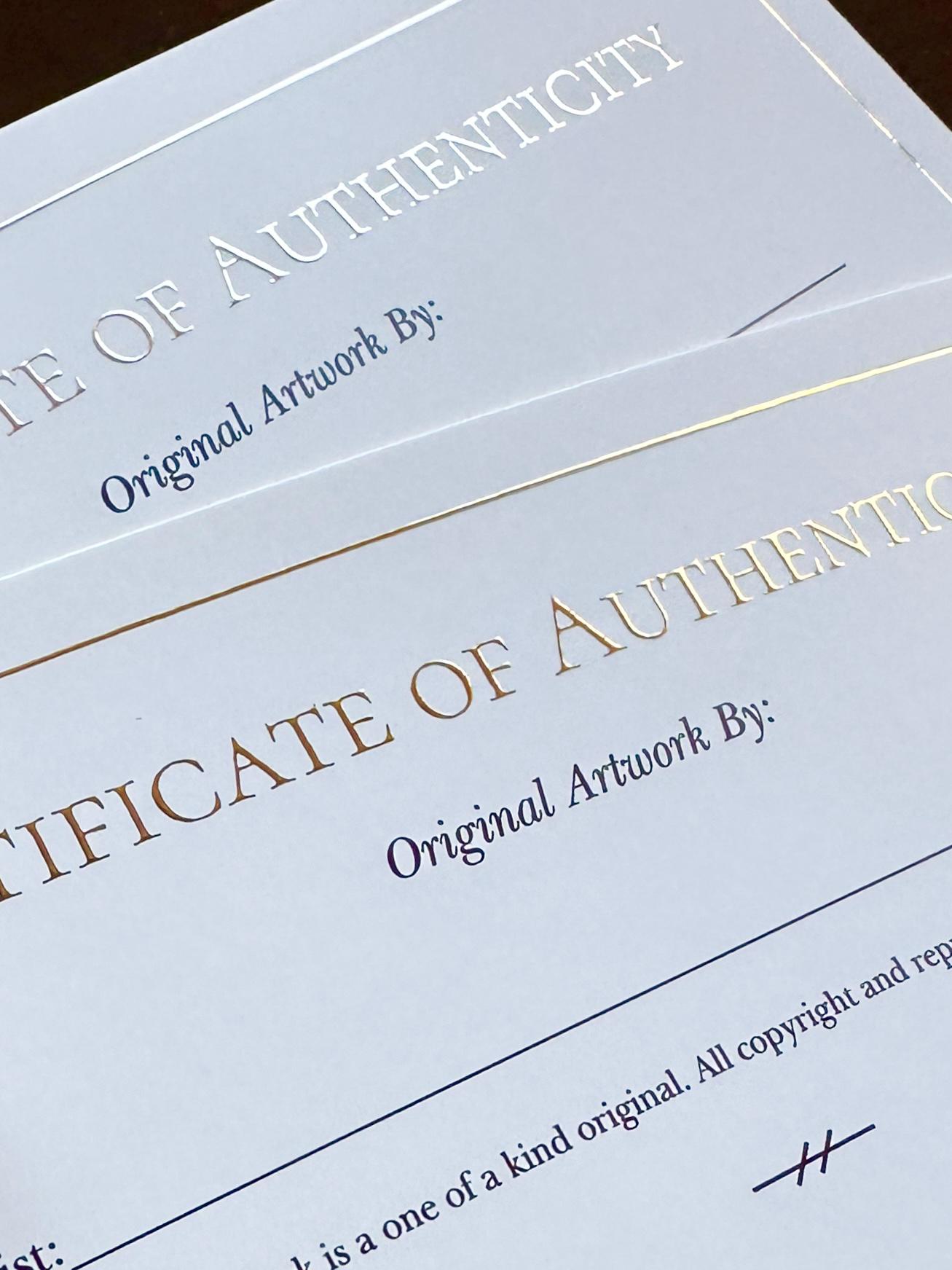 Gold Foil Certificate of Authenticity | Artist COA, 5x7 Art