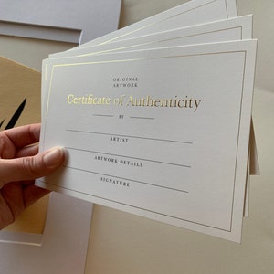 Gold foil Certificate of Authenticity for original art