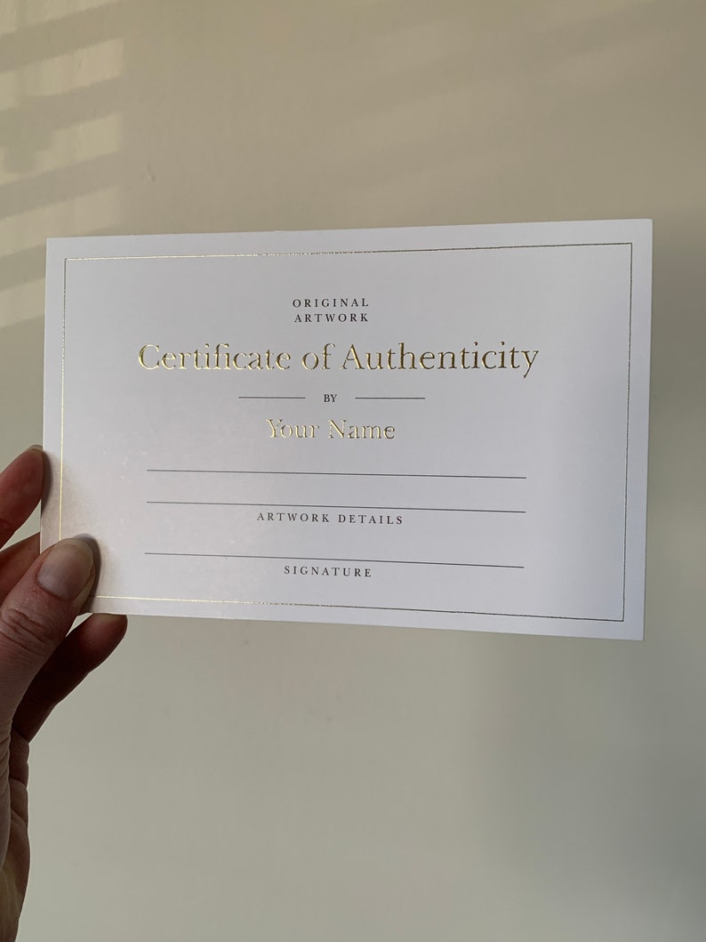 Personalized Gold Foil Certificate of Authenticity Cards for Etsy