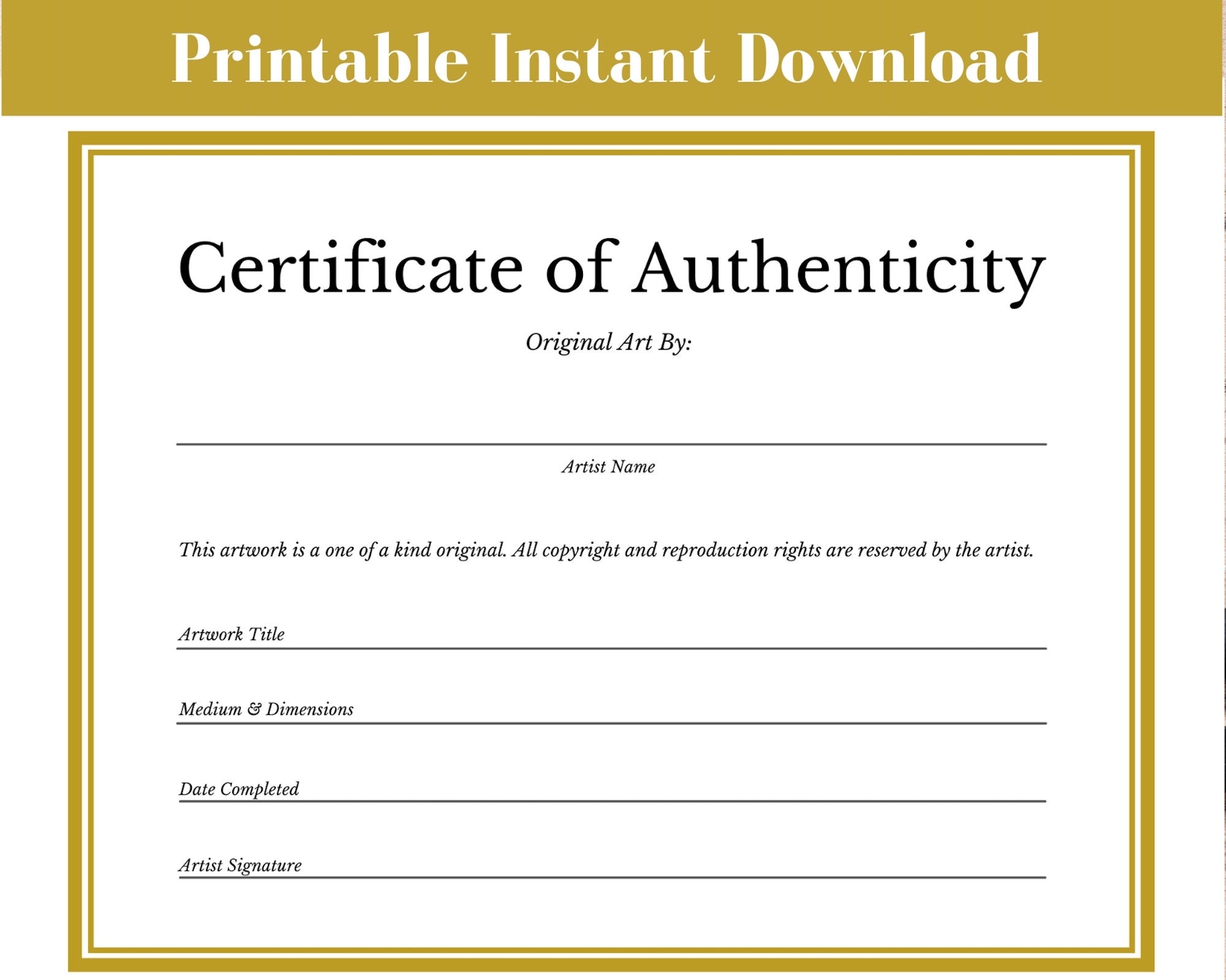 certificate-of-authenticity-template-instant-download-printable-art-certificates-etsy for Free Printable Certificate Of Authenticity Certificate of Authenticity Template, Instant Download Printable, Art Certificates - Etsy for Free Printable Certificate Of Authenticity
