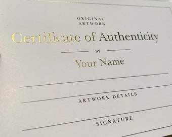 Personalized Gold Foil Certificate of Authenticity Cards for Original Artwork