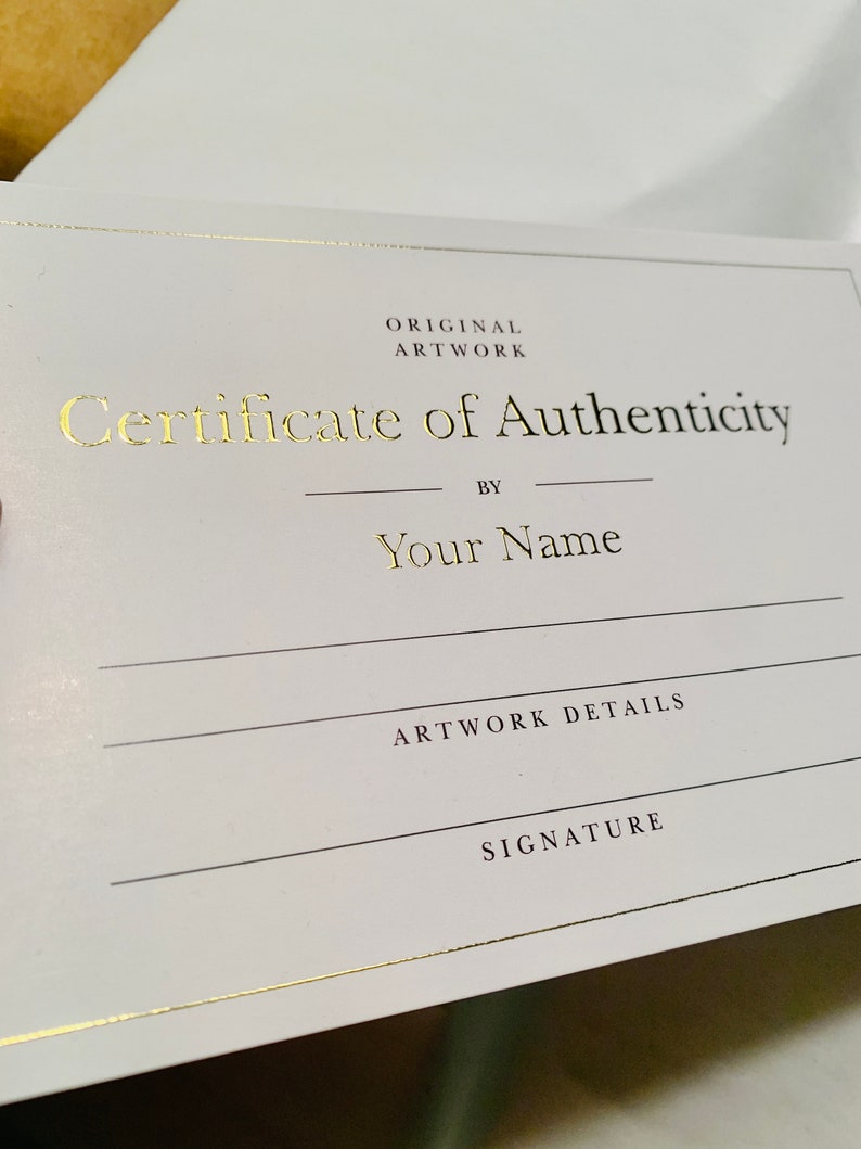 Personalized Gold Foil Certificate of Authenticity Cards for Etsy