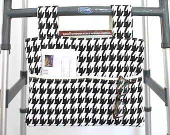 large walker bag, walker tote, wheelchair bag,gift for grandma, adult walker bag, houndstooth walker bag, walker accessories,bag for elderly
