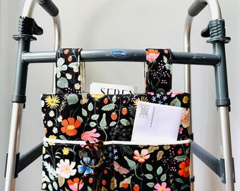 Fall Rifle Paper Co walker bag with multiple pockets for standard or rollator walkers