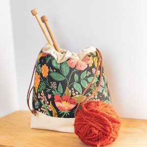 Knitting project bag Rifle Paper Co fabric Camont floral