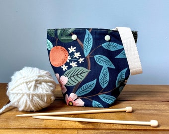 Navy Rifle Paper co yarn ball bag for knitters