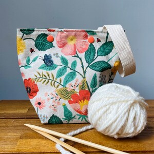 Pretty floral Rifle Paper co yarn ball bag for knitters