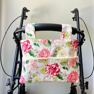 Rosa geblümte Gehtasche, Muttertagsgeschenk für Mama und Oma, stylische Lauflerntasche, Rollator oder Standard-Rollertasche