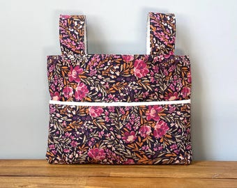 Purple fall floral walker bag with pockets for standard or rollator walkers