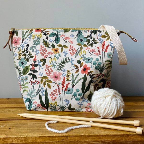 NEW! XL knitting project bag, knitting and crochet bag, yarn bag with handle, gift for crafters, knitting gift ,Rifle paper co bag