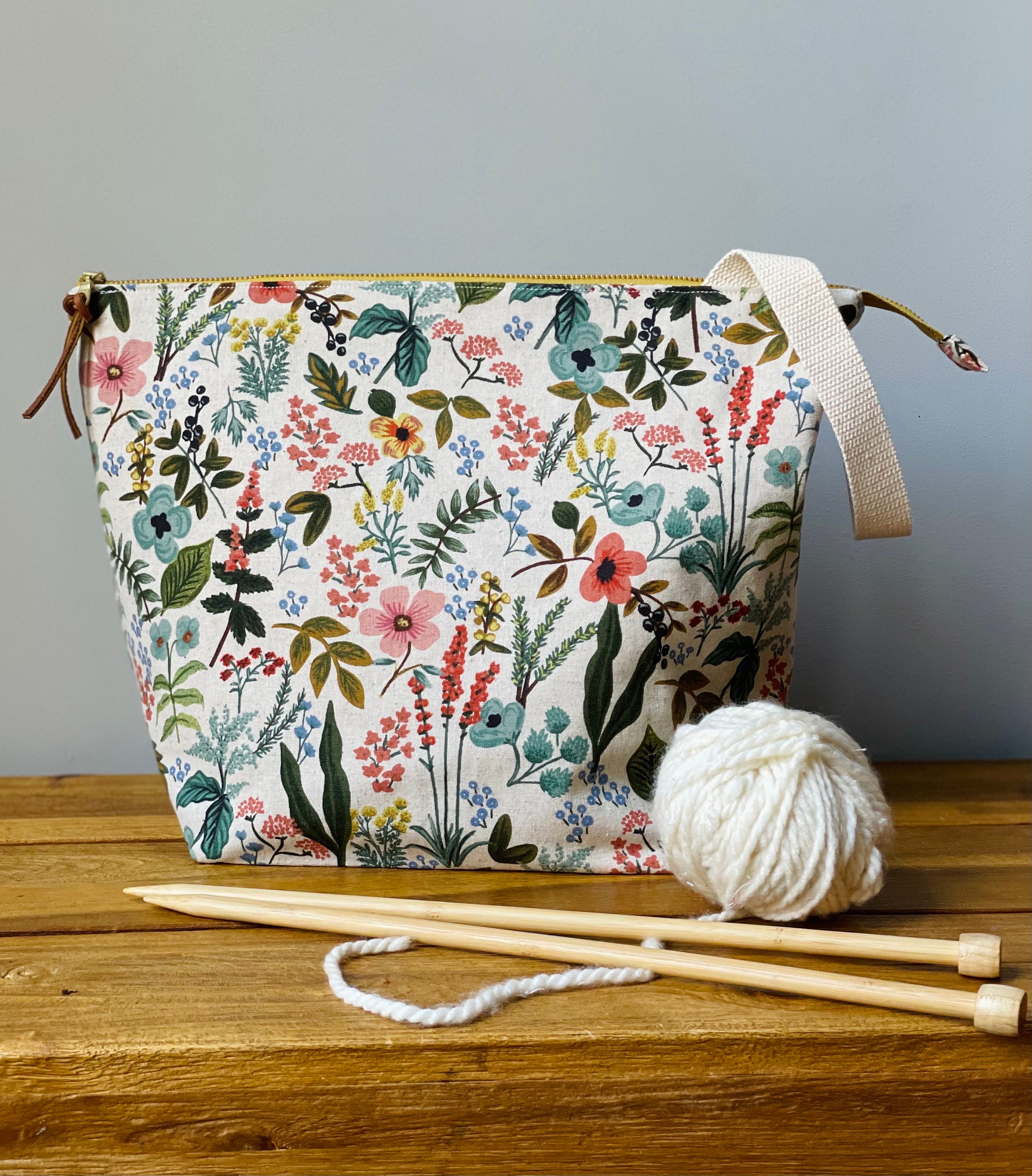 Blue Grey Floral Sewing Machine Over Shoulder Carrying Tote Everything Mary