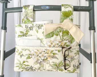 spring walker bag, walker tote, Mother’s Day gift, walker bag with pockets, nursing home needs, hip replacement gift, floral bag for elderly