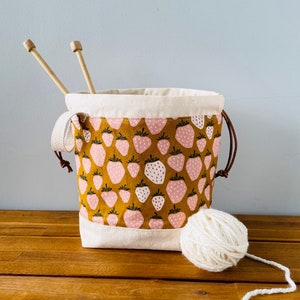 Strawberry project bag, knitting bag, crochet bag, Boho bag, gift for crafters, gift for knitters,project storage bag,