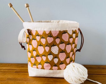 Strawberry project bag, knitting bag, crochet bag, Boho bag, gift for crafters, gift for knitters,project storage bag,