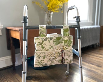 spring walker bag, walker tote, Mother’s Day gift, walker bag with pockets, nursing home needs, hip replacement gift, floral bag for elderly