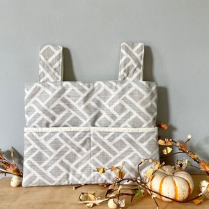 Fall stylish walker bag, walker tote with pockets, gray and white walker bag, nursing home needs, walker accessories, walker bag for elderly