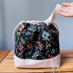 Rifle Paper Co. Floral Knitting Crochet Storage drawstring bag with handle for carrying
