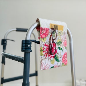 Mother’s Day gift idea for mom, mini walker bag, pink floral walker bag, stylish small walker tote, gift for seniors, floral rollator bag